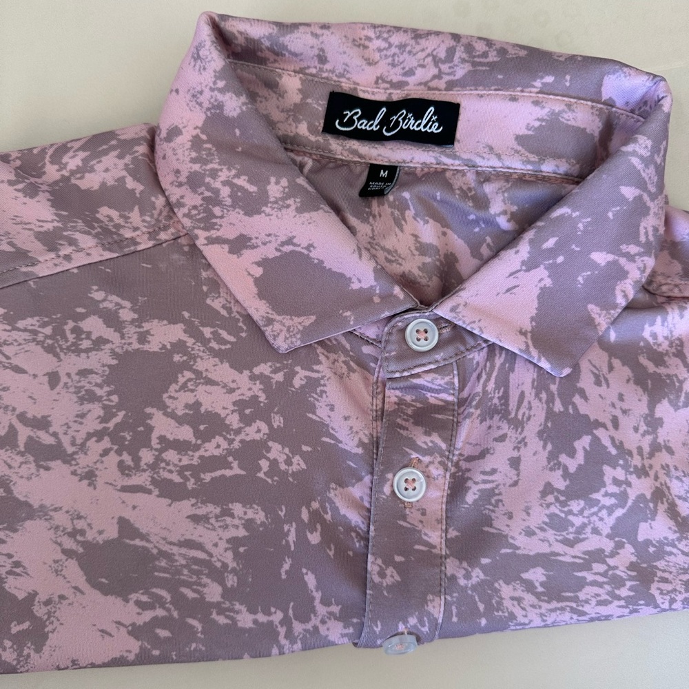 Bad Birdie Men's Abstract Pink Polo